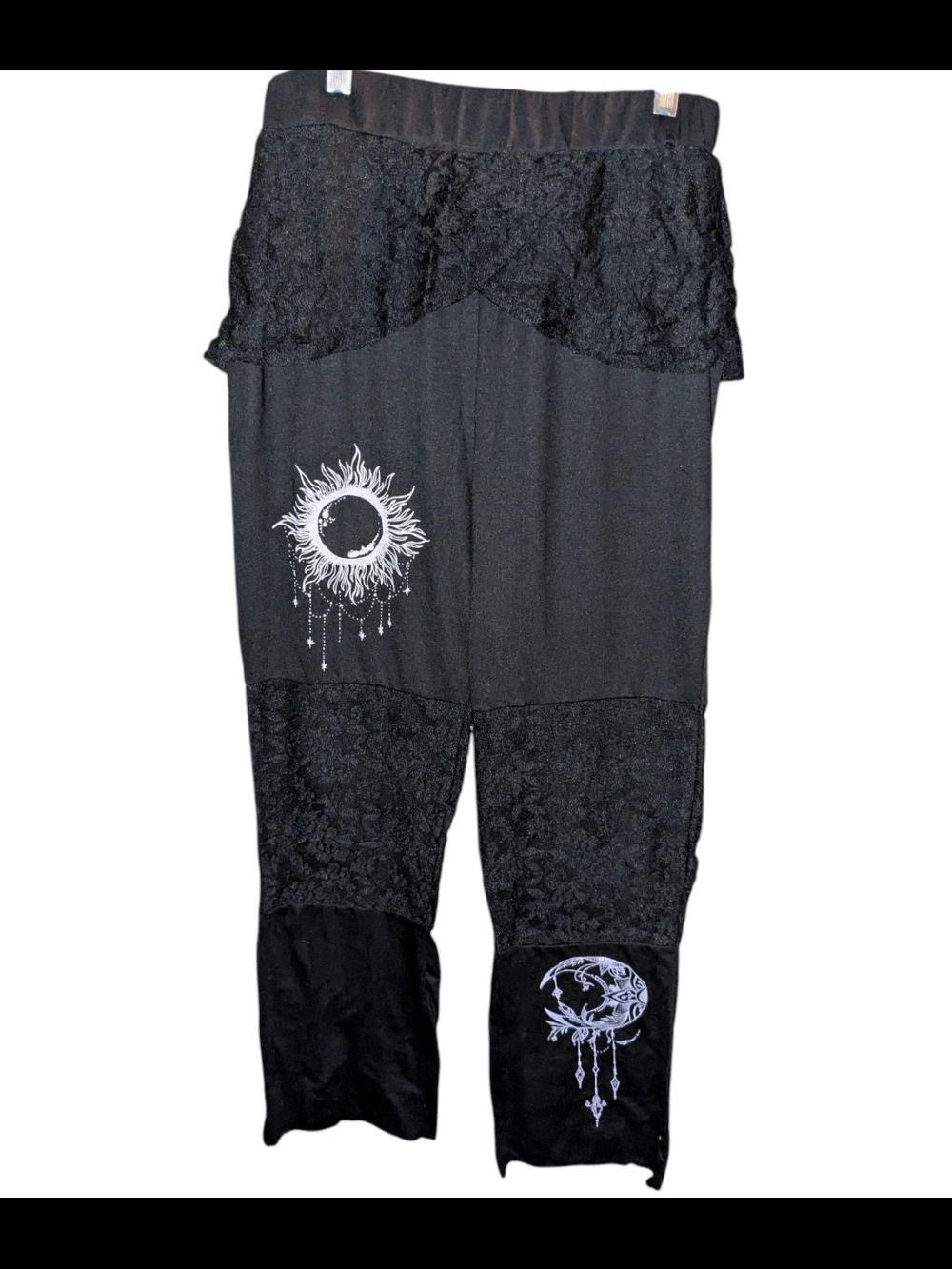 Black Leggings Sun/Moon/Lace Size Large - Picture 6 of 10